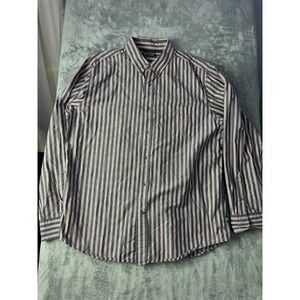Chaps Shirt Mens‎ Large Button Down Gray Red Stripe Long Sleeve Cotton Casual